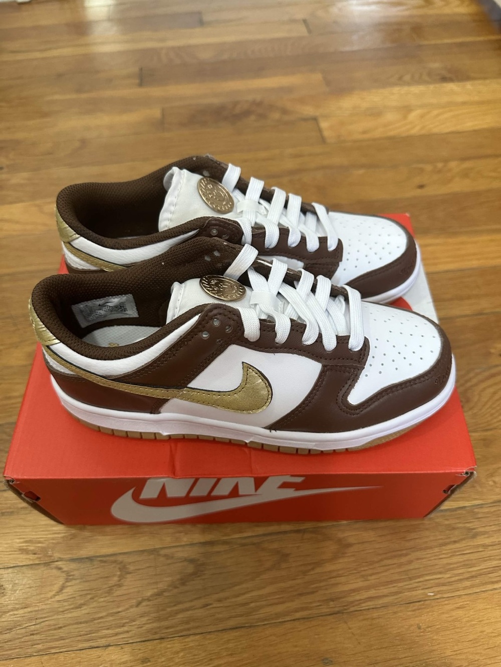 *Slightly Used* Nike Dunk Low Big Kid White Brown (HM3725-171) Size 4Y